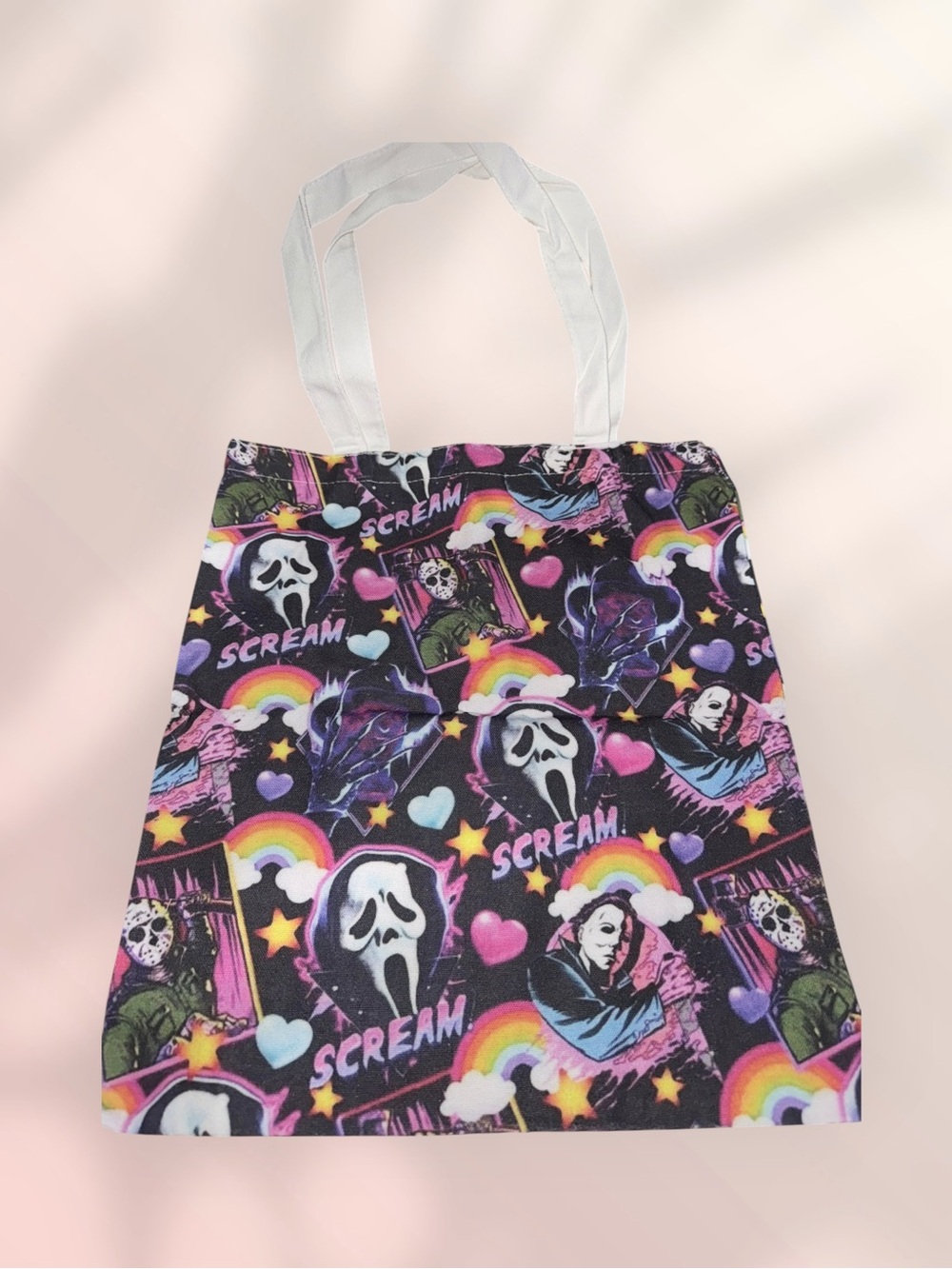 Black Halloween Scream Pattern Canvas Tote Bag New Super Cute Cool.